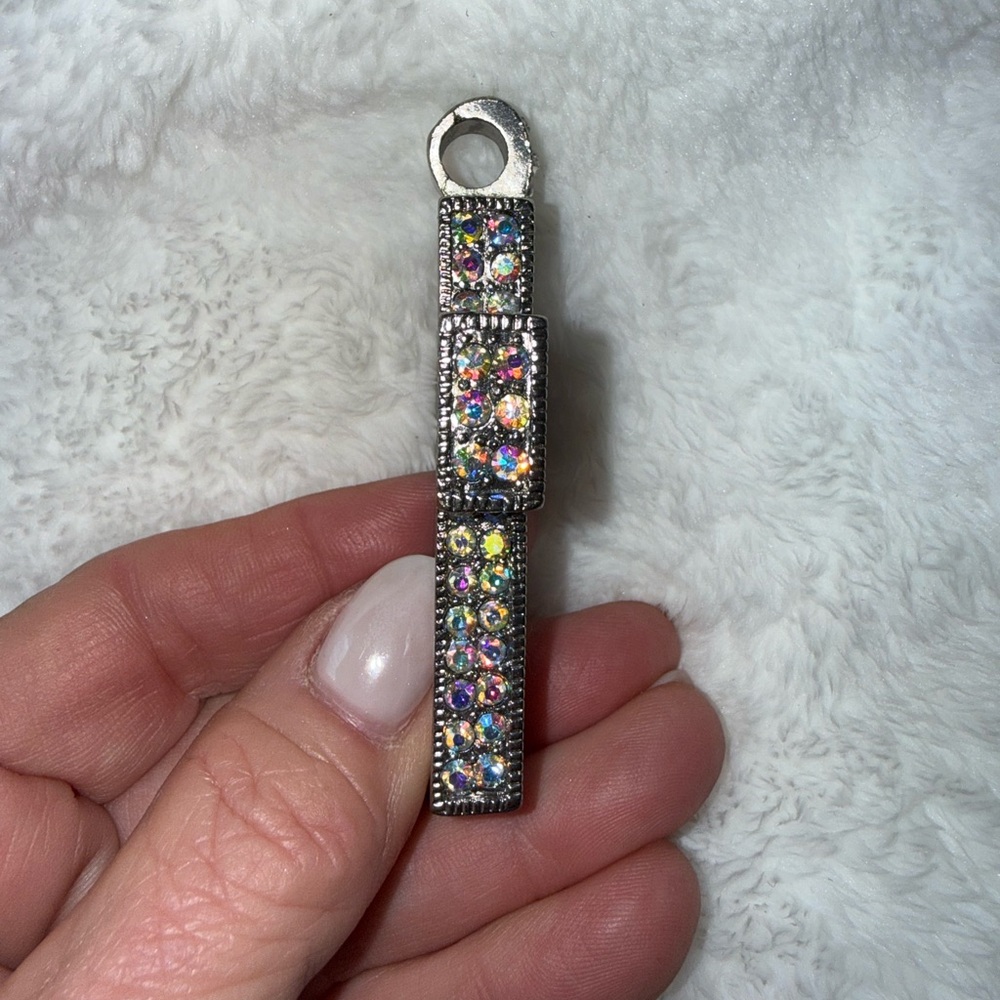 Source Unknown Silver Crystal Cross Necklace - Se… - image 3